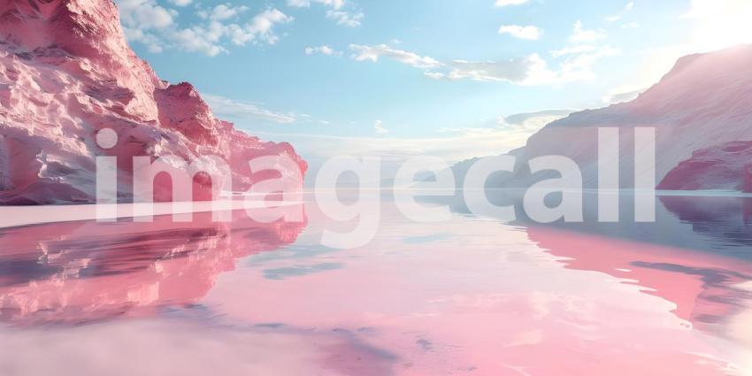 Pink lake with the incredible natural landscape background - Ai Generated