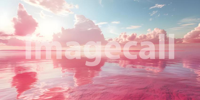Pink lake with the incredible natural landscape background - Ai Generated
