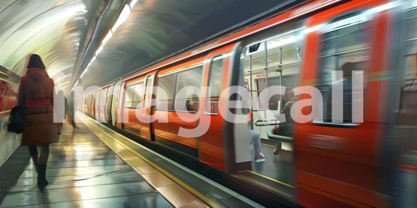Passengers travelling in Underground train background - Ai Generated