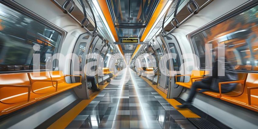 Passengers travelling in Underground train background - Ai Generated