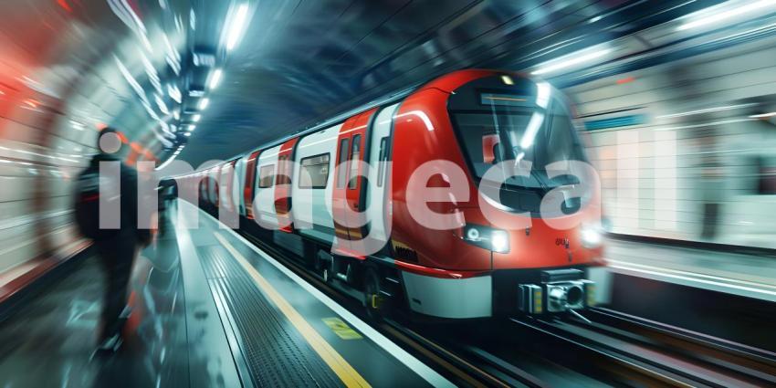 Passengers travelling in Underground train background - Ai Generated