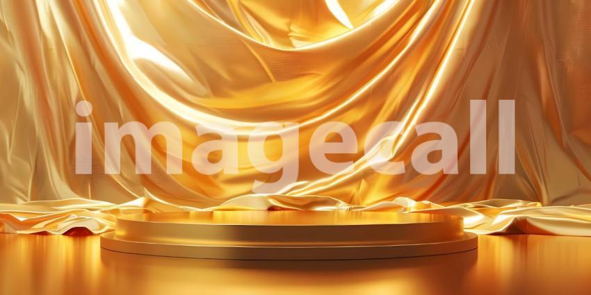 Podium with golden textile background - Ai Generated