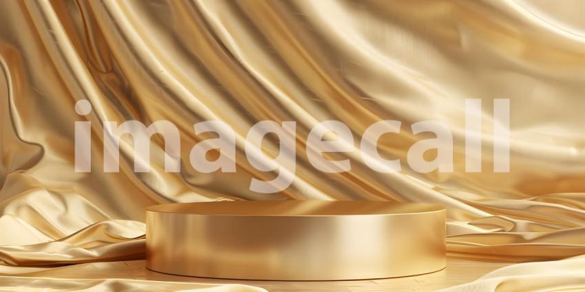 Podium with golden textile background - Ai Generated