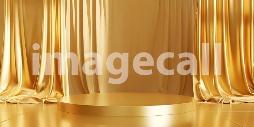 Podium with golden textile background - Ai Generated