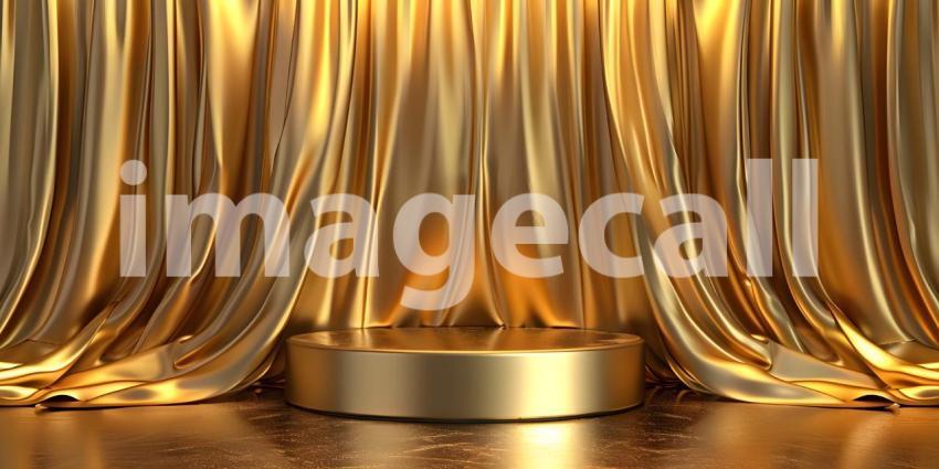 Podium with golden textile background - Ai Generated
