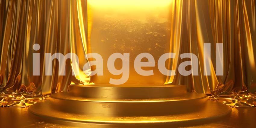 Podium with golden textile background - Ai Generated