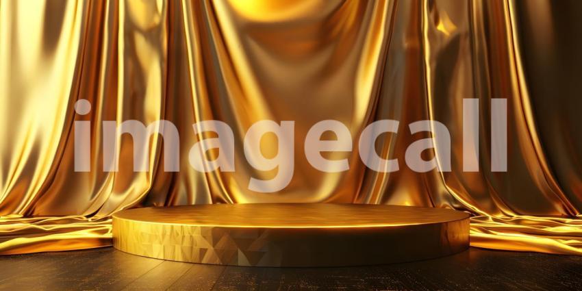 Podium with golden textile background - Ai Generated
