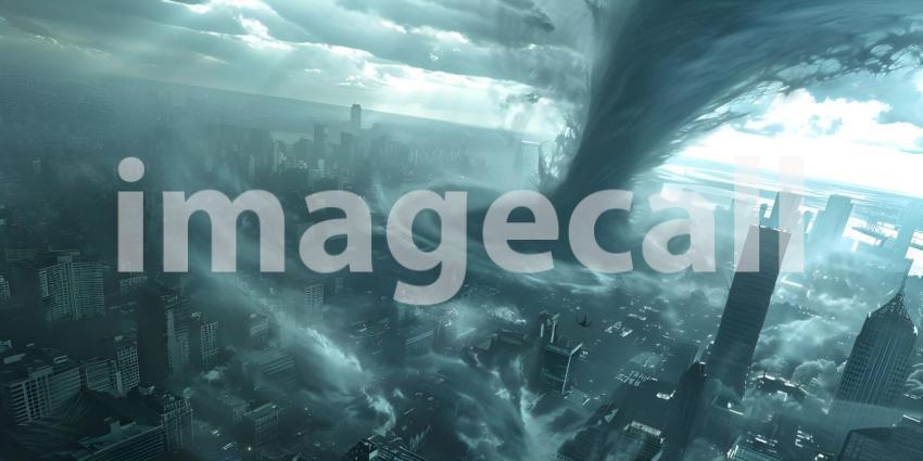 Powerful tornado in city background - Ai Generated