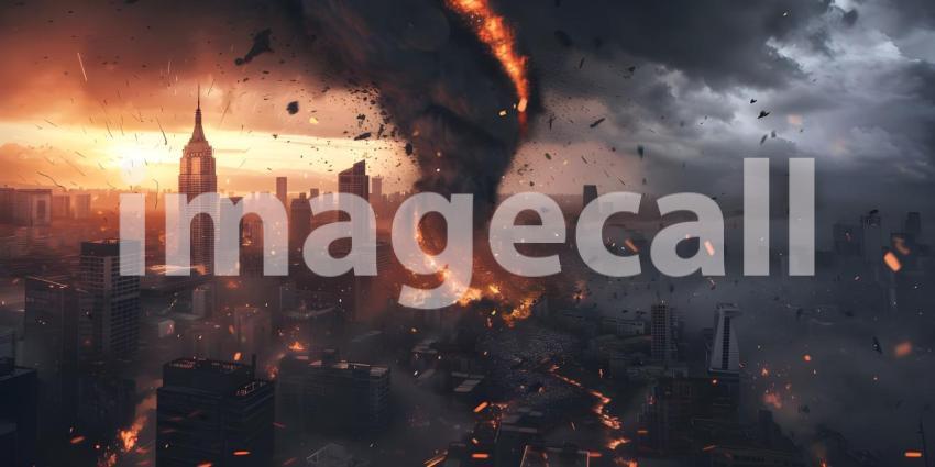 Powerful tornado in city background - Ai Generated