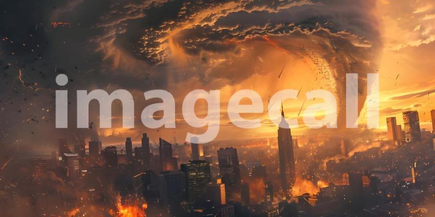 Powerful tornado in city background - Ai Generated