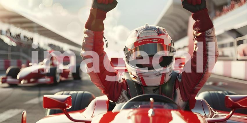 Race car driver celebrating their win background - Ai Generated