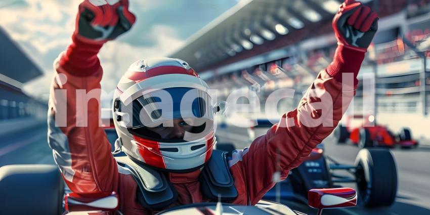 Race car driver celebrating their win background - Ai Generated