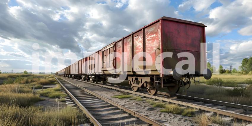 Rear view of the last wagon of a freight train background - Ai Generated