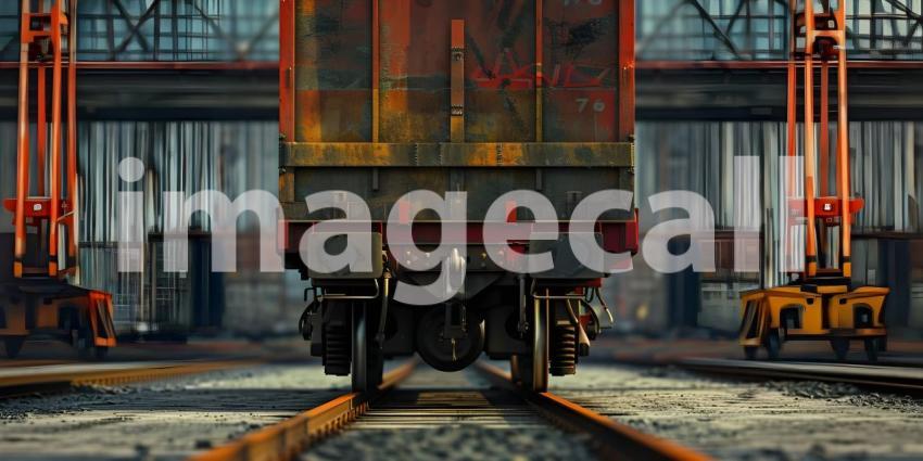 Rear view of the last wagon of a freight train background - Ai Generated