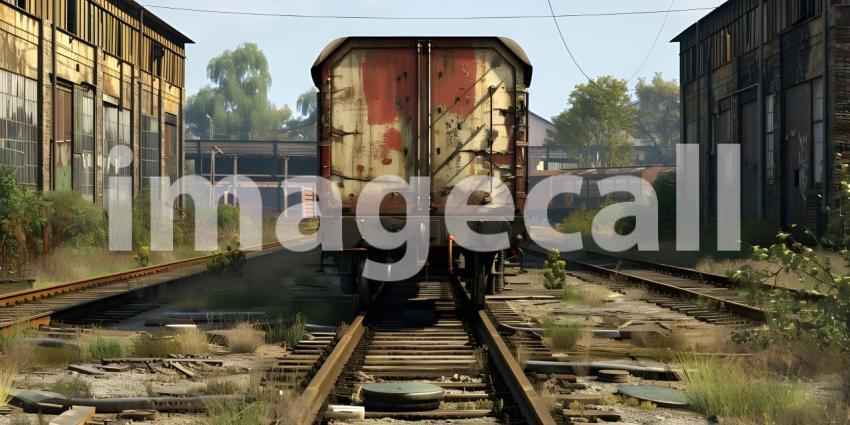 Rear view of the last wagon of a freight train background - Ai Generated