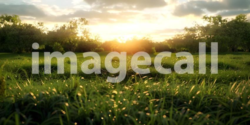 Beautiful Wavy Green Field During Sunset - Ai Generated