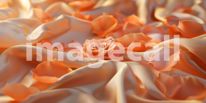 Rose petals on soft silk cloth background - Ai Generated