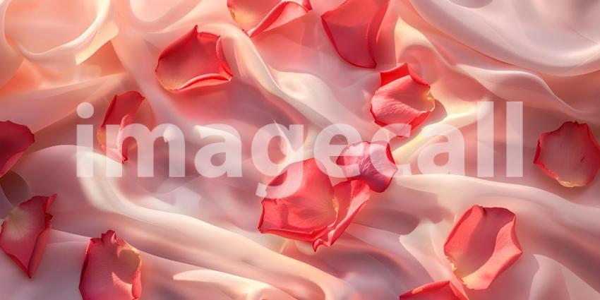 Rose petals on soft silk cloth background - Ai Generated
