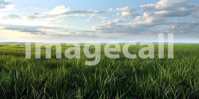 Beautiful Wavy Green Field During Sunset - Ai Generated