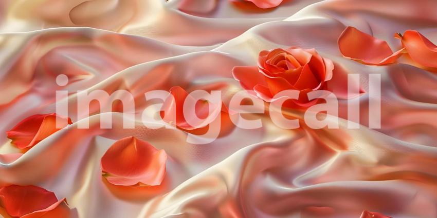 Rose petals on soft silk cloth background - Ai Generated