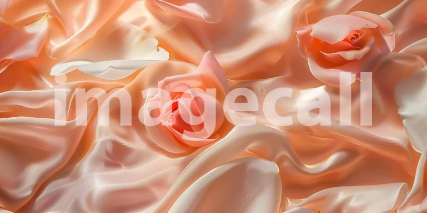 Rose petals on soft silk cloth background - Ai Generated