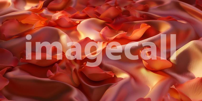 Rose petals on soft silk cloth background - Ai Generated