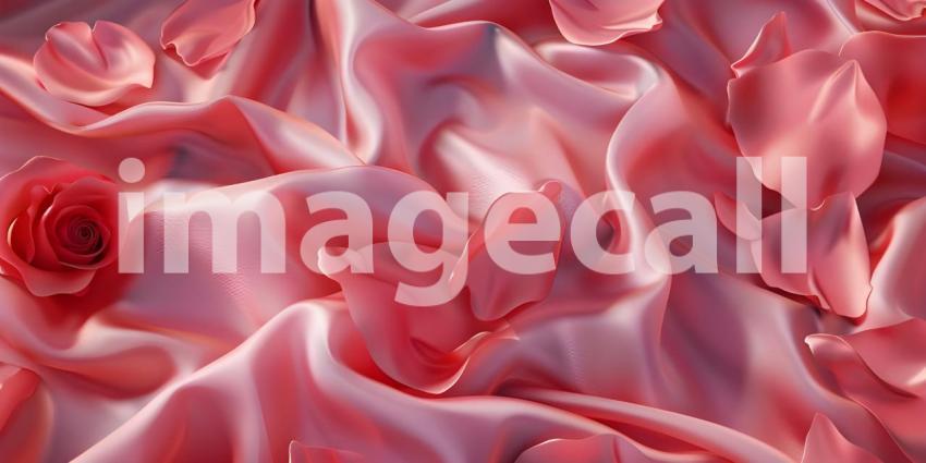 Rose petals on soft silk cloth background - Ai Generated