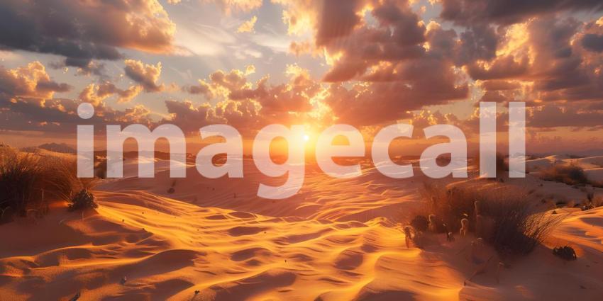 Sand dunes system on beach at sunrise background - Ai Generated
