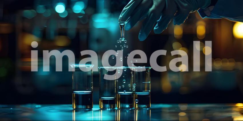 Scientist hand dropping chemical liquid into test tube background - Ai Generated
