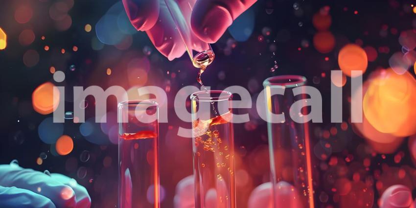 Scientist hand dropping chemical liquid into test tube background - Ai Generated
