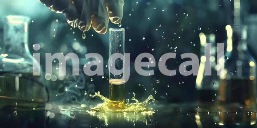 Scientist hand dropping chemical liquid into test tube background - Ai Generated