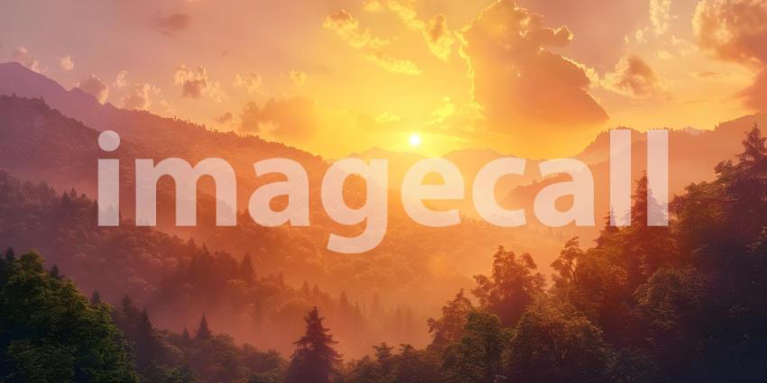 Smoky mountain sunset background - Ai Generated