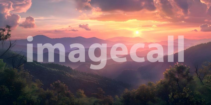 Smoky mountain sunset background - Ai Generated
