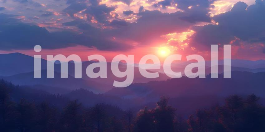 Smoky mountain sunset background - Ai Generated
