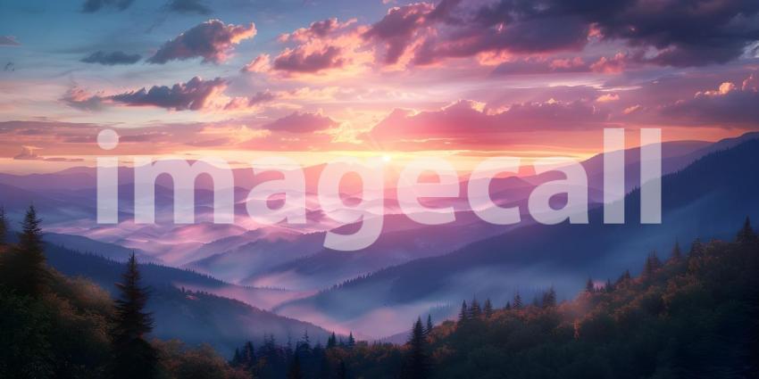 Smoky mountain sunset background - Ai Generated