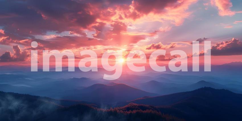 Smoky mountain sunset background - Ai Generated