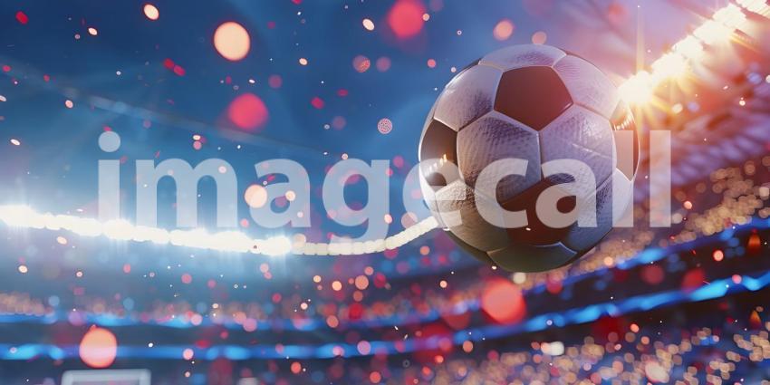 Soccer Ball in a Stadium with Lights in stadium Classic Look background - Ai Generated