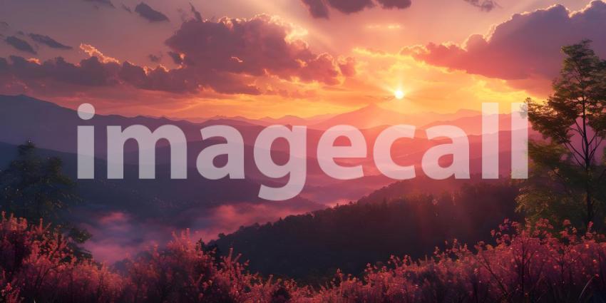 Smoky mountain sunset background - Ai Generated