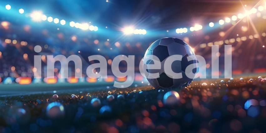 Soccer Ball in a Stadium with Lights in stadium Classic Look background - Ai Generated