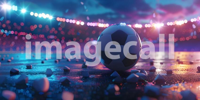 Soccer Ball in a Stadium with Lights in stadium Classic Look background - Ai Generated