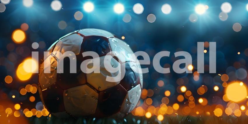 Soccer Ball in a Stadium with Lights in stadium Classic Look background - Ai Generated