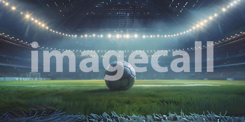 Soccer Ball in a Stadium with Lights in stadium Classic Look background - Ai Generated