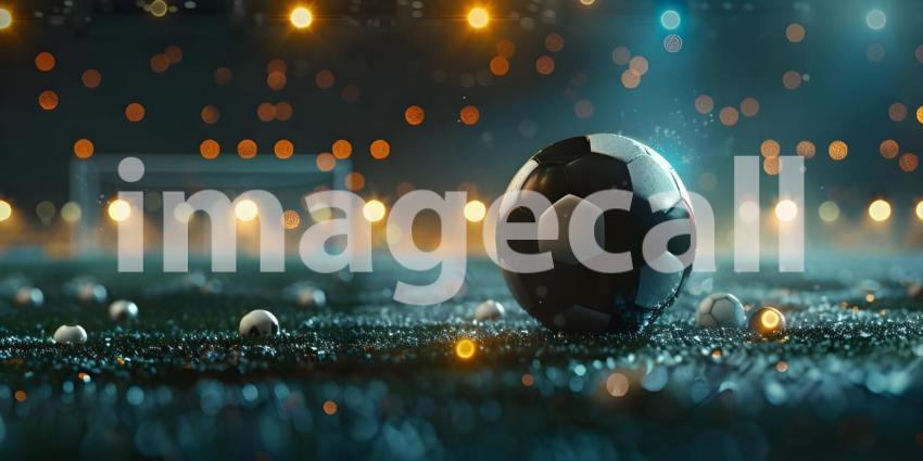 Soccer Ball in a Stadium with Lights in stadium Classic Look background - Ai Generated