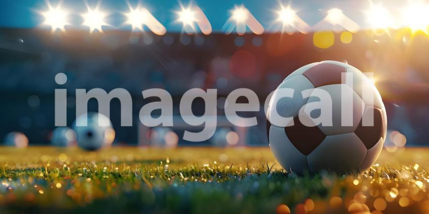 Soccer Ball in a Stadium with Lights in stadium Classic Look background - Ai Generated