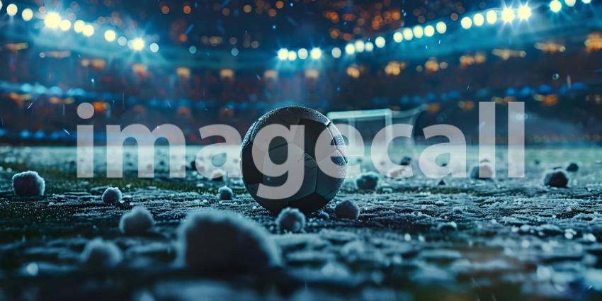 Soccer Ball in a Stadium with Lights in stadium Classic Look background - Ai Generated