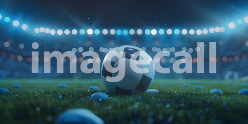 Soccer Ball in a Stadium with Lights in stadium Classic Look background - Ai Generated