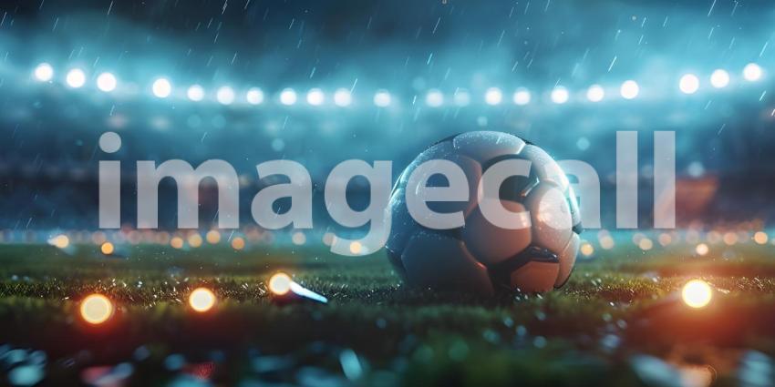 Soccer Ball in a Stadium with Lights in stadium Classic Look background - Ai Generated