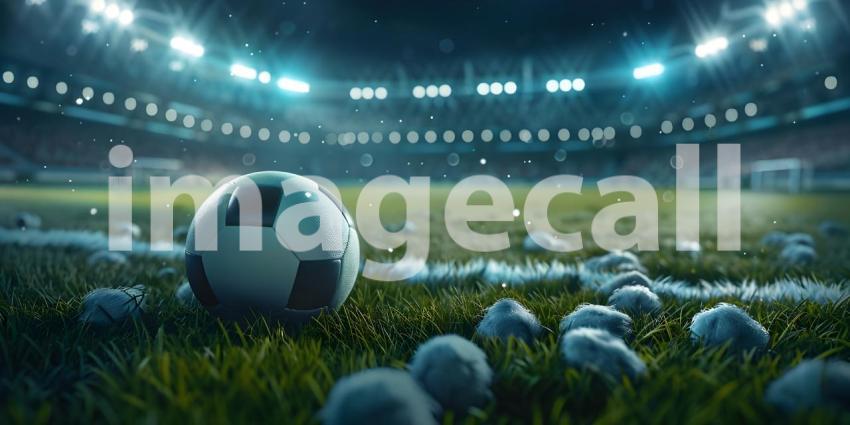 Soccer Ball in a Stadium with Lights in stadium Classic Look background - Ai Generated