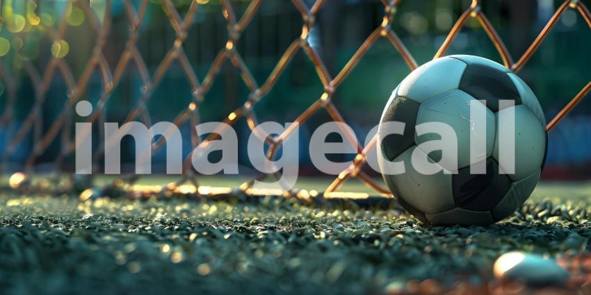 Soccer ball in goal court background - Ai Generated