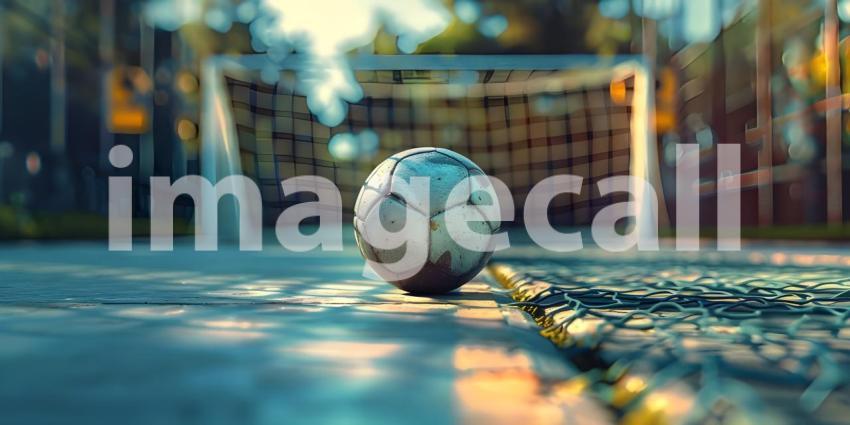 Soccer ball in goal court background - Ai Generated
